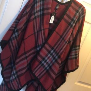 NWT Red black and grey plaid poncho